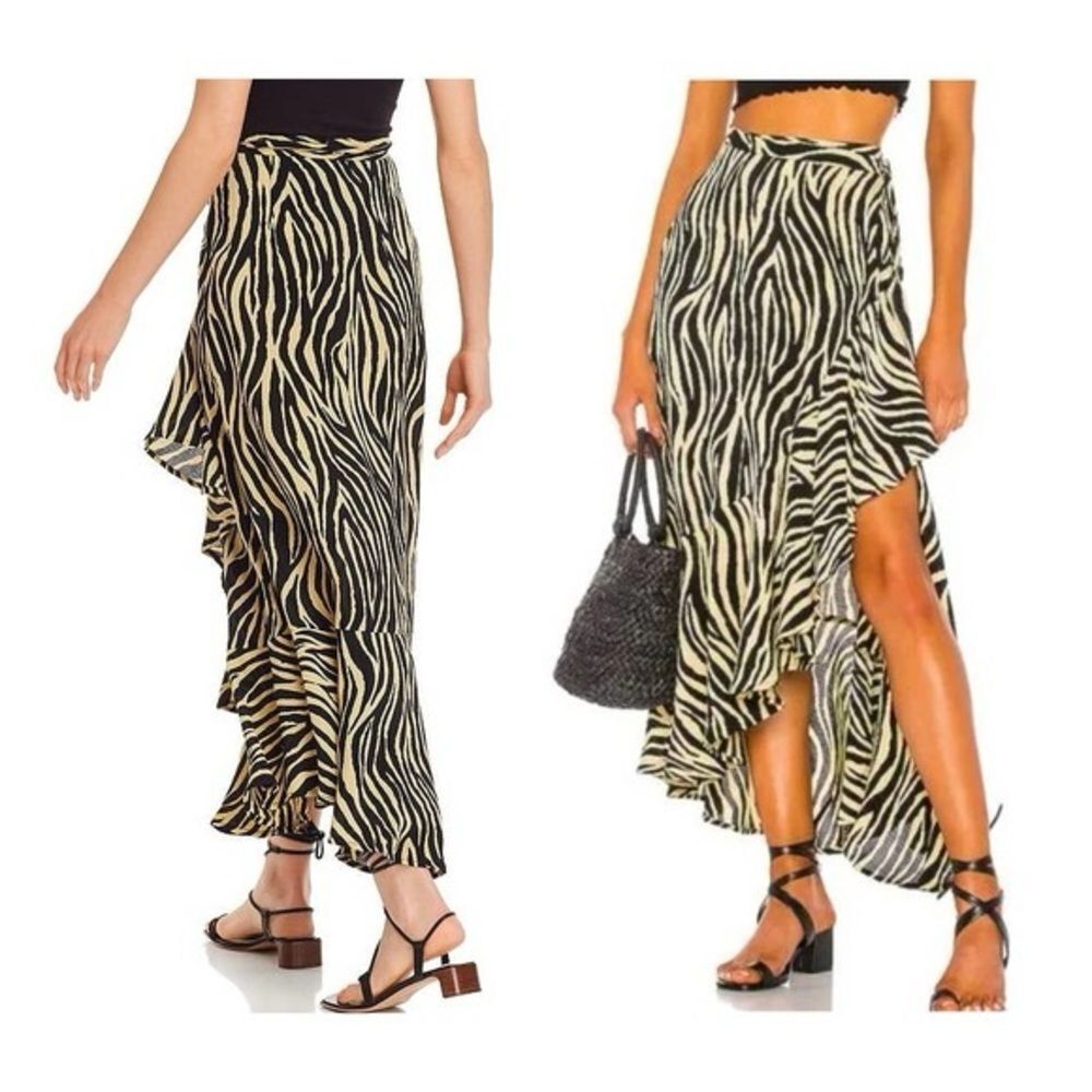 Faithfull the Brand Jasper Wrap Yellow Zebra Skirt Size 4 (small)